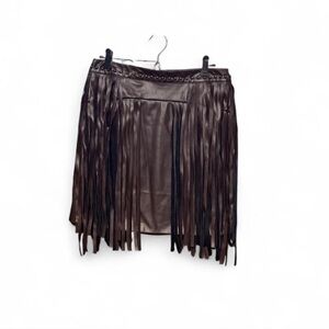 Brown Fringe Leather Skirt